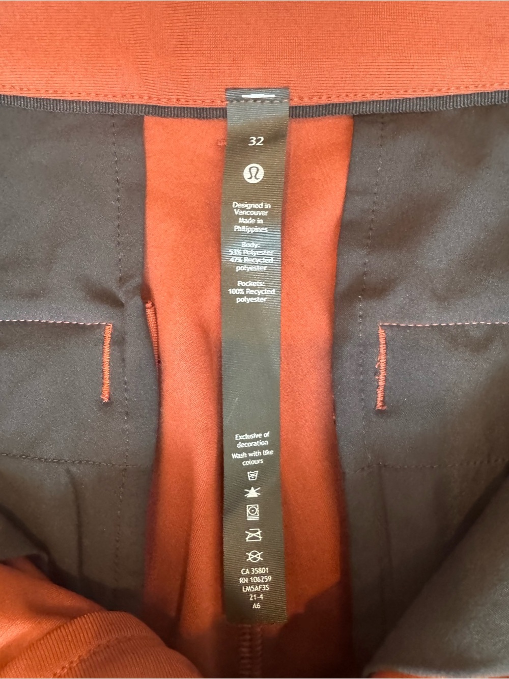 Lululemon Men's Commission Pant Classic -Dark Terra Cotta/Rust. Size 32 - Picture 14 of 14